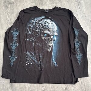 Spiral Direct Men's T-Shirt Human 2.0 Graphic XXL Black Long Slv android skull